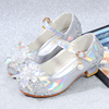儿童水晶鞋时尚主持礼仪鞋女童高跟演出鞋银色粉色水晶鞋公主鞋潮