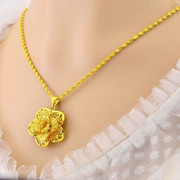 女款18k黄金色(黄金色)玫瑰花，吊坠项链防过敏999真金色花朵坠链