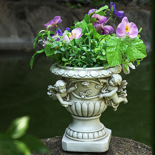 复古天使罗马柱花盆花园庭院绿植盆栽花缸人物创意装饰树脂摆件