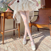 芭蕾风白色丝袜纯欲连裤袜，夏季lolita蝴蝶结少女，超薄性感打底丝袜