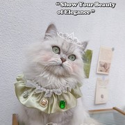 宠物猫咪狗狗蕾丝口水巾复古轻奢宝石绿色缎面闪钻布偶围脖饰品