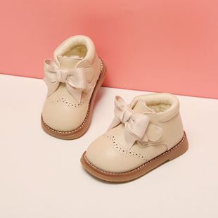 女宝宝棉鞋冬季女童加绒皮鞋短靴子婴儿童公主鞋小童软底学步鞋子