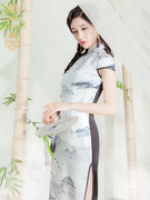 老上海改良气质旗袍2024年春夏年轻款水墨高端走秀长款旗袍女