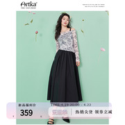 artka阿卡2024新中式国风，水墨露肩黑色显瘦收腰吊带连衣裙套装