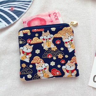草莓猫 原创手工日式卡通布艺招财猫创意零钱包卡包随身携带小包
