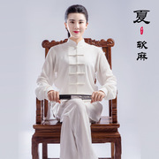 夏季太极服柔软棉麻男女，中国风武术，练功服陈英短袖太极拳服装