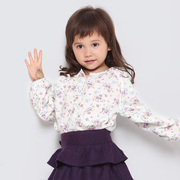 女童衬衫春夏季长袖纯棉圆领百搭紫色，小碎花宝宝外套儿童衬衣上装