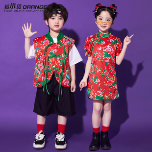 男童合唱团服女童中国夏季旗袍风幼儿园运动会东北风啦啦队演出服