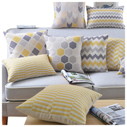 北欧风格几何图案黄色系列，棉麻抱枕套，样板间客厅沙发大靠枕装饰