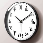 健身房体育馆创意挂钟客厅大气，墙钟挂表大号，运动时钟个性艺术钟表