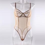 Teddy Bodysuit性感法式薄款紧身裸色吊带有钢圈三角连体衣打底女