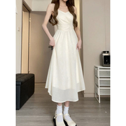 初恋白色吊带收腰连衣裙女夏季法式森系仙女裙小个子可甜可盐短裙