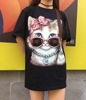 欧洲站泰国潮牌2020女装中长款宽松短袖t恤网红眼镜猫咪INS潮