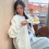 美式单排扣小个子休闲百搭卫衣外套女宽松棒球服简约时尚显瘦开衫