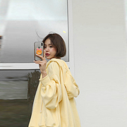 卫衣女奶黄色宽松连帽拉链上衣2022学生韩版春秋季运动开衫薄外套
