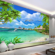 8d电视背景墙壁纸海景，沙滩壁画简约风景墙布18d立体客厅影视墙纸