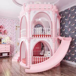 别墅欧式奢华设计女童安全原木雕花女孩城堡公主床法式实木儿童床