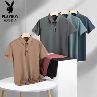 PLAYBOY/花花公子冰丝士档polo衫级感短袖T恤透气春夏