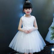 女童公主裙儿童婚纱夏季女孩六一小主持人礼服，蓬蓬纱裙白色演出服