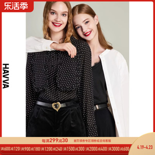 HAVVA2024春季黑色波点衬衫女设计感小众法式雪纺衬衣C3-0862