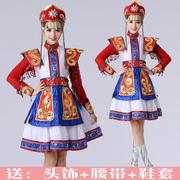 2022蒙古族演出服装内蒙古舞蹈服饰少数民族蒙古袍表演服裙女