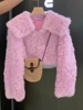 秋冬亲款超好看的短款外套，毛绒上衣粉红色，高级皮毛一体棉衣7135