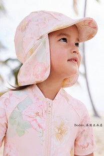 next女童护颈防晒帽2024夏季粉红花朵儿童，沙滩遮阳泳帽3月-10岁