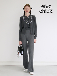chicchick时髦小鸡vol18杂灰色真丝，混纺立体压褶舒适弹力针织长裤