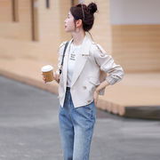 短款韩系风衣外套女春秋2023年小个子时尚设计感减龄休闲大衣