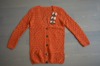 外贸原单样衣无标橘红色镂空针织开衫毛衣外套可爱立体装饰田园风