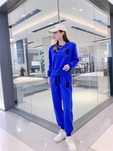 蓝色运动套装女2022春季字母B高级感时尚洋气休闲卫衣两件套