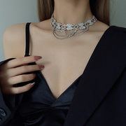 高级感流苏项链时尚镶钻多层颈链设计感chocker欧美短款锁骨链女