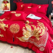 中式龙凤刺绣全棉，结婚四件套大红色床单高档婚房纯棉，婚庆陪嫁床品