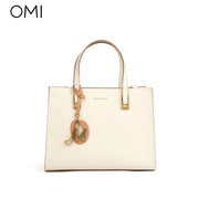 欧米OMI牛皮包包2023时尚通勤OL手提包高级纯色方形真皮女包