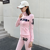 粉色运动套装女春秋时尚修身显瘦弹力卫衣休闲跑步健身两件套