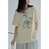 奶黄色小清新花朵印花上衣，短袖2024夏季设计感小众t恤女法式复古