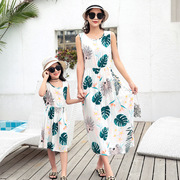 夏季亲子装母女装女童棉绸连衣裙波西米亚裙子海边度假沙滩裙