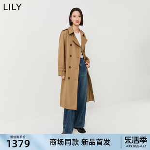 商场同款lily2024春女装，美拉德穿搭双排，扣长款风衣外套女