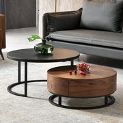 意式岩板茶几轻奢大小户型，北欧客厅创意储物现代简约圆形茶桌