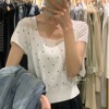 四季青广州十三行女装东大门设计感上衣波点针织冰丝短袖方领T恤