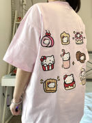 日系可爱卡通短袖t恤女夏纯棉(夏纯棉)设计感小众，bf宽松半袖减龄粉色上衣
