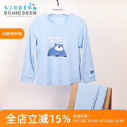 舒雅儿童纯棉睡衣打底衣男童蓝色小熊印花空调家居服套装棉毛衫