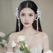 韩式新娘头饰超仙水晶珍珠流苏耳挂高级感女耳饰婚纱礼服配饰