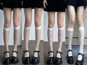 小腿袜女夏季薄款及膝中筒袜春季黑色，超薄堆堆袜日系防滑丝袜