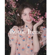 Rouje Iren法式别致短款设计感小众粉色泡泡袖雪纺衬衫短袖上衣