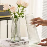 两件套现代简约玻璃花瓶大号透明水养富贵竹鲜花客厅家用摆件