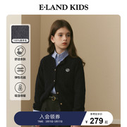 100%绵羊毛elandkids衣恋童装女童，美式针织开衫毛衣