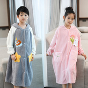 儿童浴袍珊瑚绒睡衣a类男女童浴巾斗篷，可穿式2024比全棉吸水