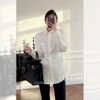 江合美辣妹百搭翻领长袖，衬衫女春季复古内搭宽松米白色上衣