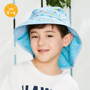 橙小暖3-6岁男童渔夫帽夏季盆帽防紫外线户外护颈太阳帽带防风绳